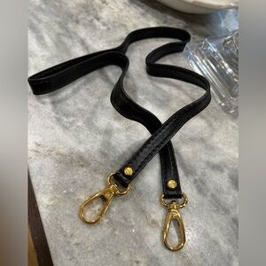 Marino Orlandi cross body strap. Black leather. Elegant Black and Gold Strap.